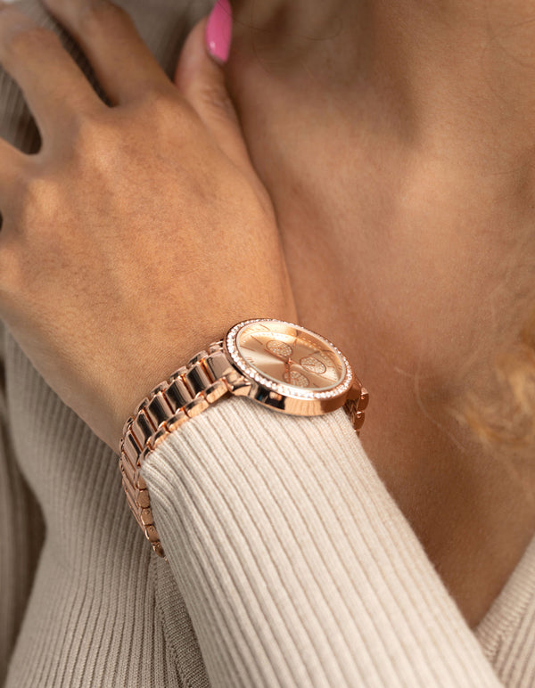 Rose Gold Diamante Chain Link Watch