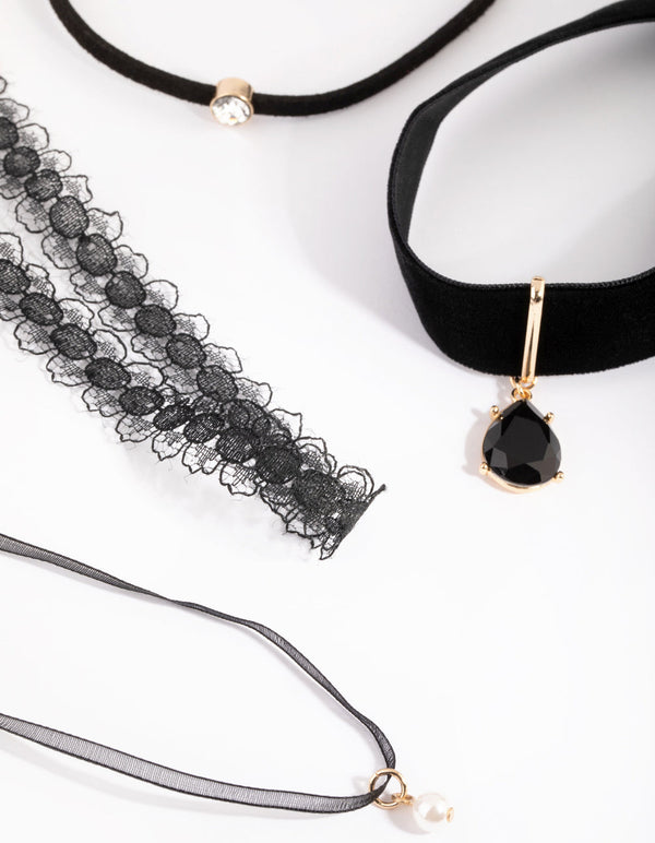 Gold Lace and Teardrop Choker Necklace Pack