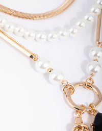 Gold Pearl and Tassel Layered Necklace - link has visual effect only