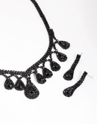 Matte Black Teardrop Diamante Necklace and Earring Set - link has visual effect only