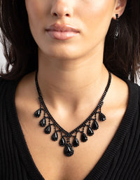 Matte Black Teardrop Diamante Necklace and Earring Set - link has visual effect only