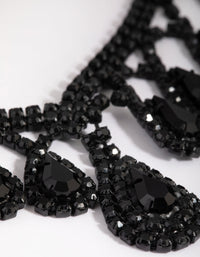 Matte Black Teardrop Diamante Necklace and Earring Set - link has visual effect only