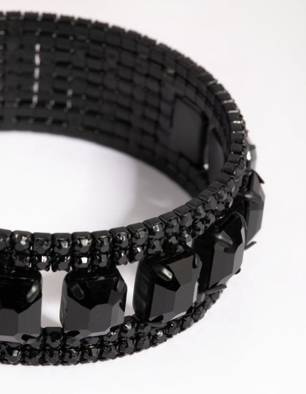 Matte Black Square Stone Cuff Bracelet