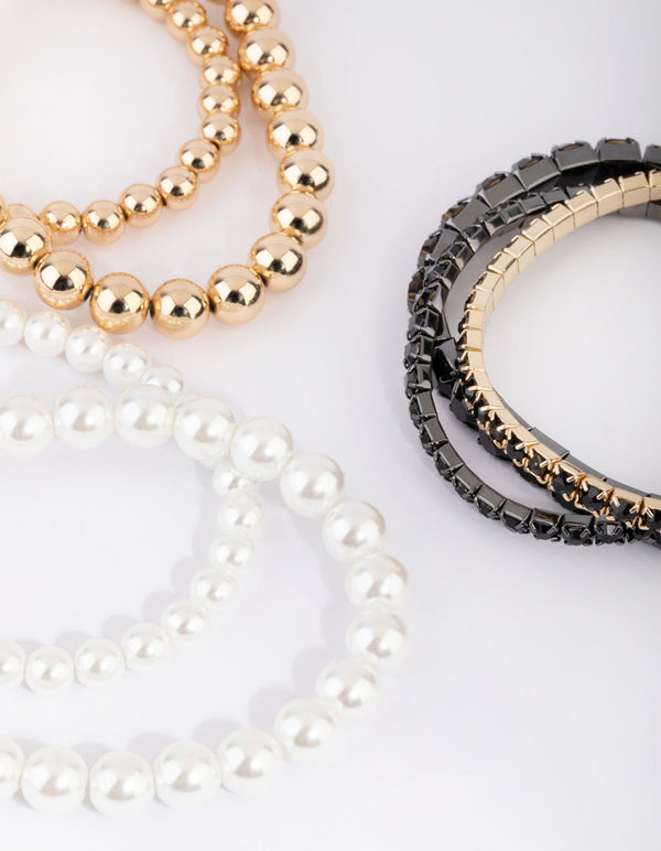 Gold Diamante and Pearl Bracelet Pack