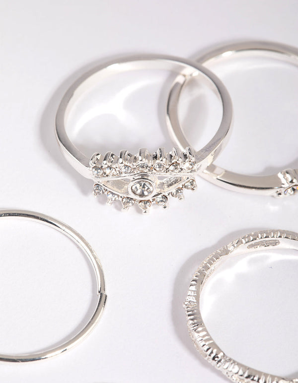 Silver Evil Eye Ring Pack