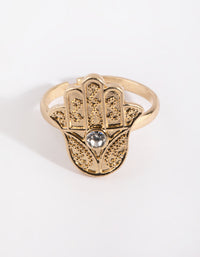 Gold Hamsa Ring with Diamantes - link has visual effect only