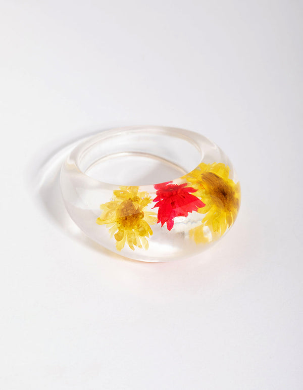 Yellow and Red Plastic Daisy Ring