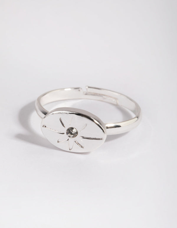 Silver Star and Diamante Signet Ring