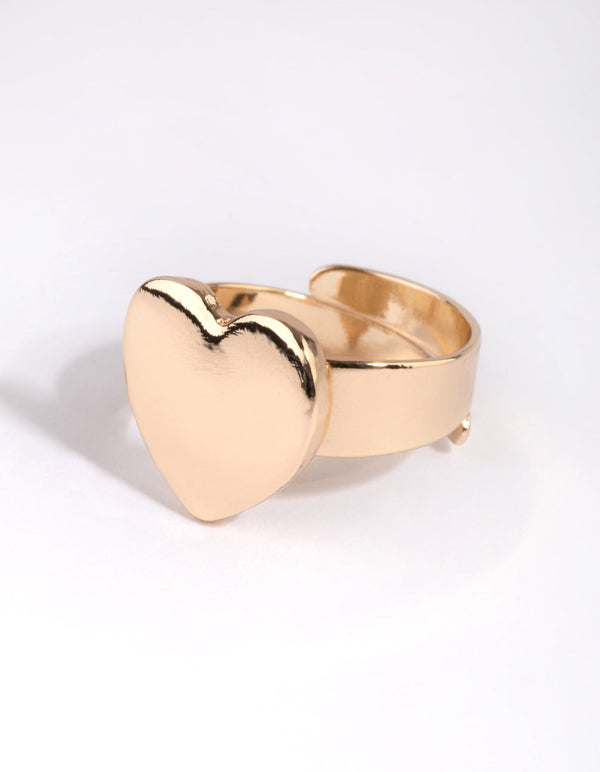 Gold Heart Signet Ring