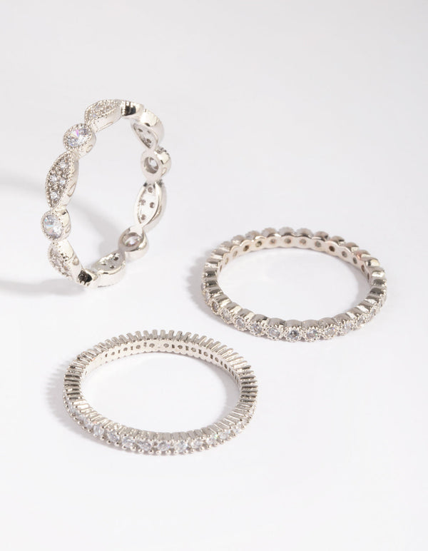 Rhodium Oval and Circle Cubic Zirconia Ring Pack