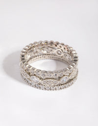 Rhodium Oval and Circle Cubic Zirconia Ring Pack - link has visual effect only