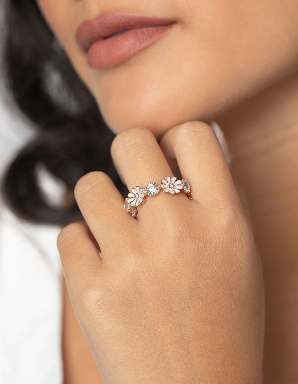 Rose Gold Flower and Diamante Ring