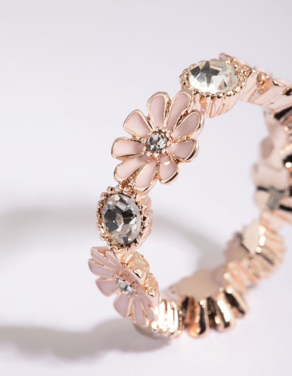 Rose Gold Flower and Diamante Ring