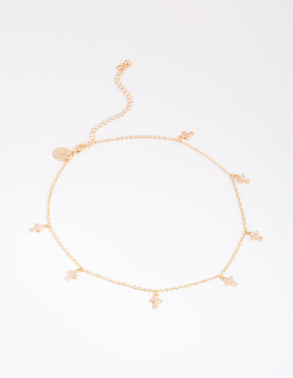 Gold Crystal Cross Choker Necklace