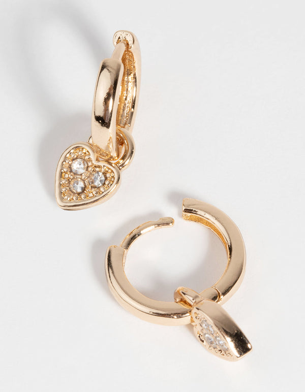 Gold Heart Huggie Hoop Earrings