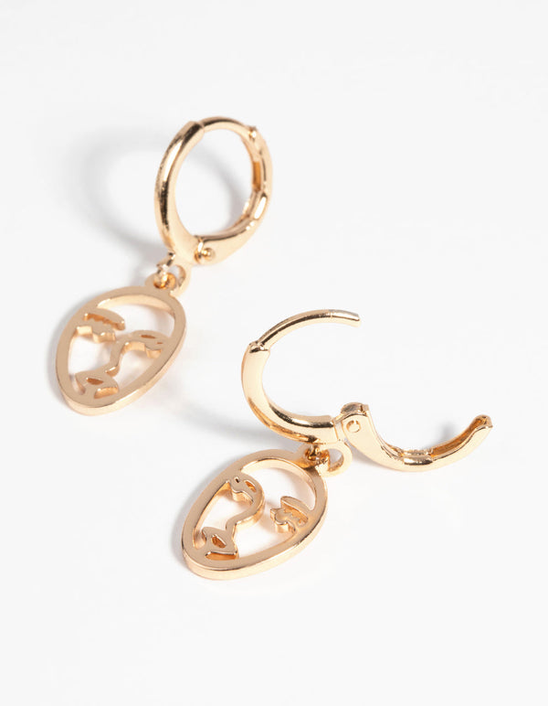 Gold Abstract Face Huggie Hoop Earrings