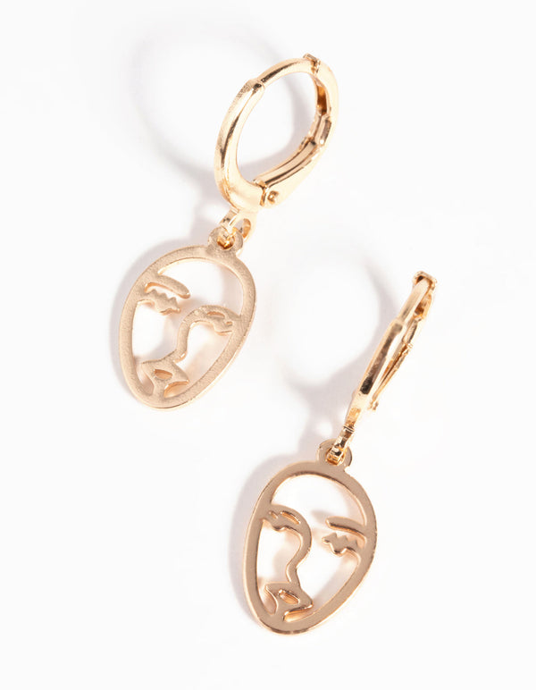 Gold Abstract Face Huggie Hoop Earrings