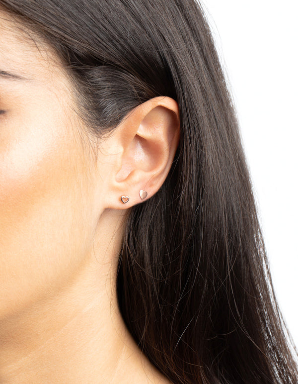 Rose Gold Plated Sterling Silver Heart Stud Earring Pack
