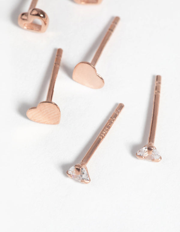 Rose Gold Plated Sterling Silver Heart Stud Earring Pack