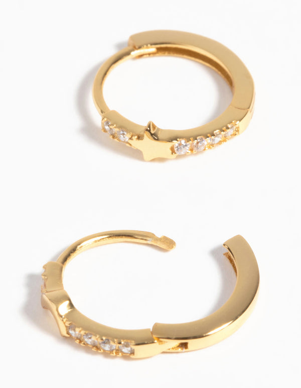 Gold Plated Sterling Silver Galaxy Huggie Hoop Earrings