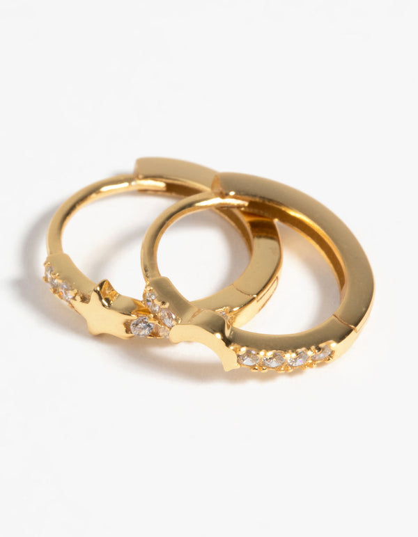 Gold Plated Sterling Silver Galaxy Huggie Hoop Earrings