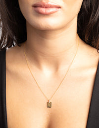 Gold Plated Sterling Silver Rectangular Tag Necklace - link has visual effect only