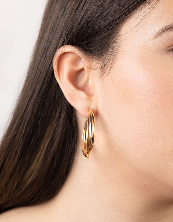 Gold Triple Twist Hoop Earrings