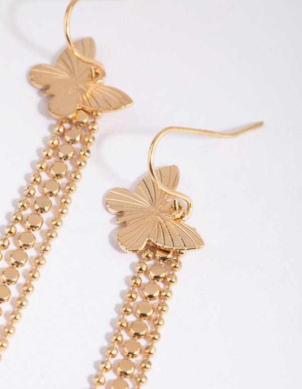 Gold Butterfly Chain Drop Earrings