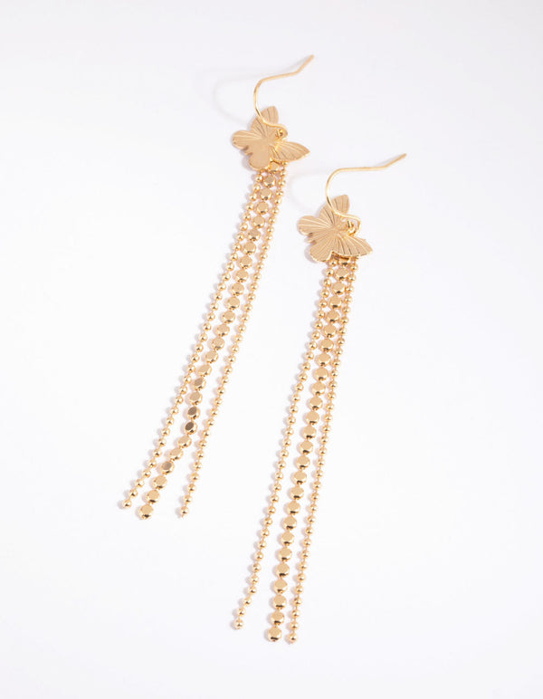 Gold Butterfly Chain Drop Earrings