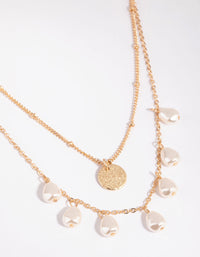 Gold Pearl Droplet Layered Necklace - link has visual effect only