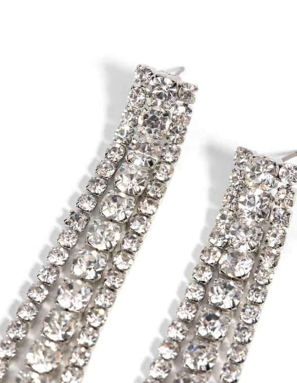 Rhodium Diamante Drop Earrings