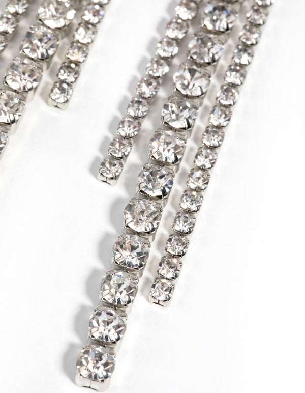 Rhodium Diamante Drop Earrings