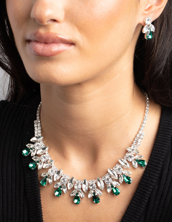 Green Diamante Necklace and Earrings Set
