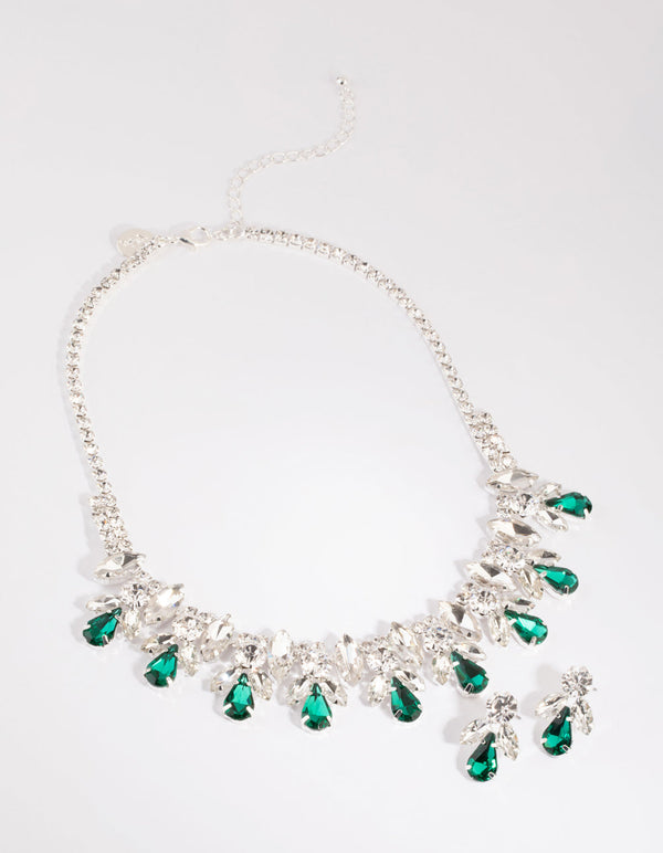 Green Diamante Necklace and Earrings Set