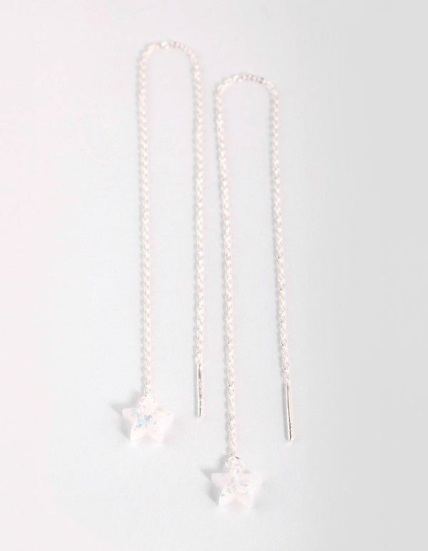 Sterling Silver Star and Opal Threader Earrings