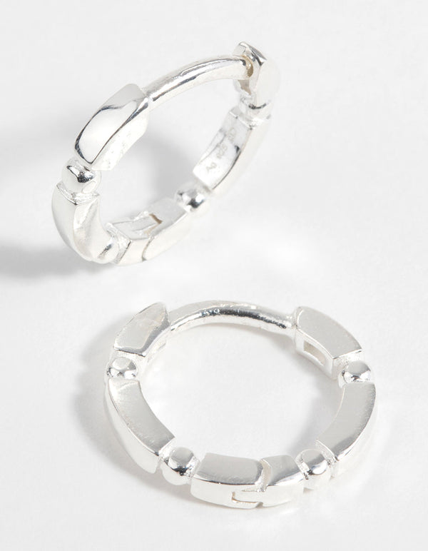 Sterling Silver Carved Huggie Hoop Earrings