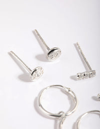 Sterling Silver Moon Diamante Stud and Hoop Earring Pack - link has visual effect only
