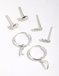 Sterling Silver Moon Diamante Stud and Hoop Earring Pack - link has visual effect only