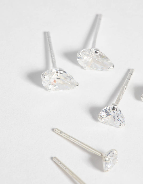 Sterling Silver and Cubic Zirconia Stud Earring Pack