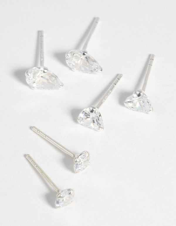 Sterling Silver and Cubic Zirconia Stud Earring Pack