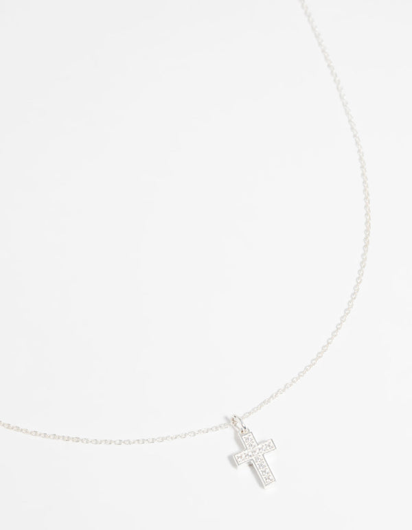 Sterling Silver Cubic Zirconia Cross Necklace
