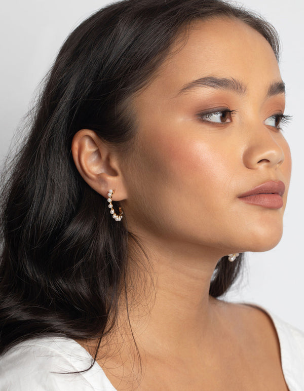 Gold Plated Hoop Earrings with Freshwater Pearls