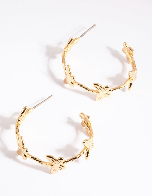 Gold Plated Butterfly Hoop Earrings