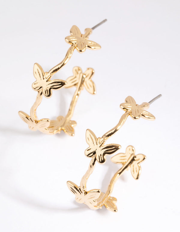 Gold Plated Butterfly Hoop Earrings