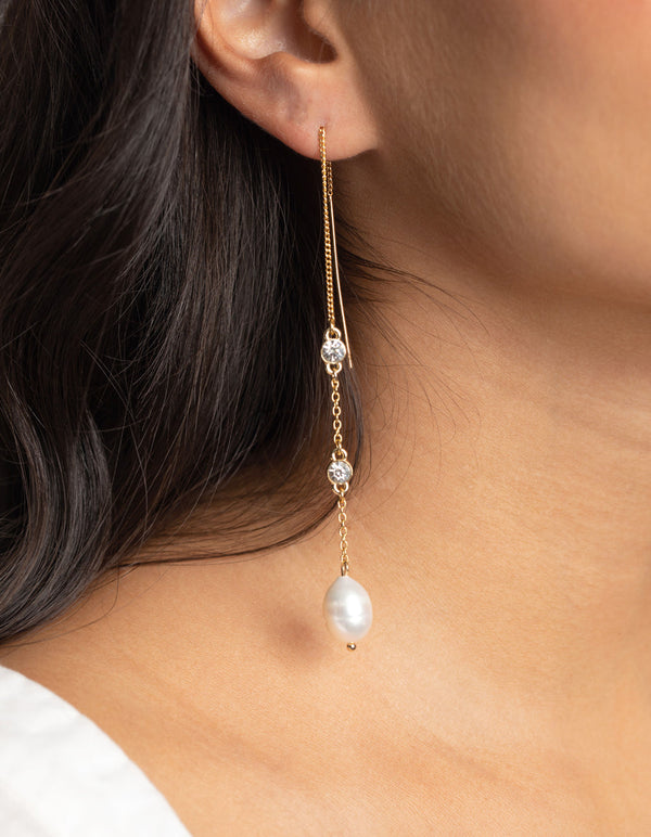 Gold Plated Thread-Through Earrings with Freshwater Pearls