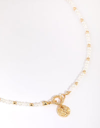 Gold Plated Beaded Necklace with Freshwater Pearl - link has visual effect only