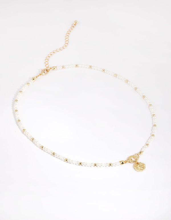 Gold Plated Beaded Necklace with Freshwater Pearl