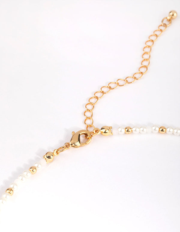 Gold Plated Beaded Necklace with Freshwater Pearl