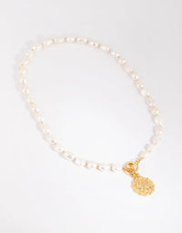 Gold Plated Coin and Fob Necklace with Freshwater Pearl - link has visual effect only