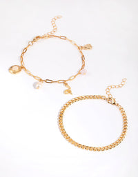 Gold Plated Bracelet Set with Rose Quartz Charms - link has visual effect only